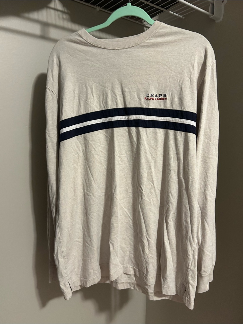 Polo by Ralph Lauren Cream Long Sleeve Tee with Navy Double Stripes